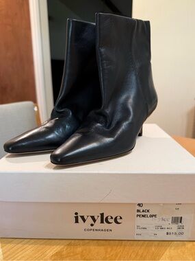 Ivylee Penelope Black Leather Pointed Ankle Boots